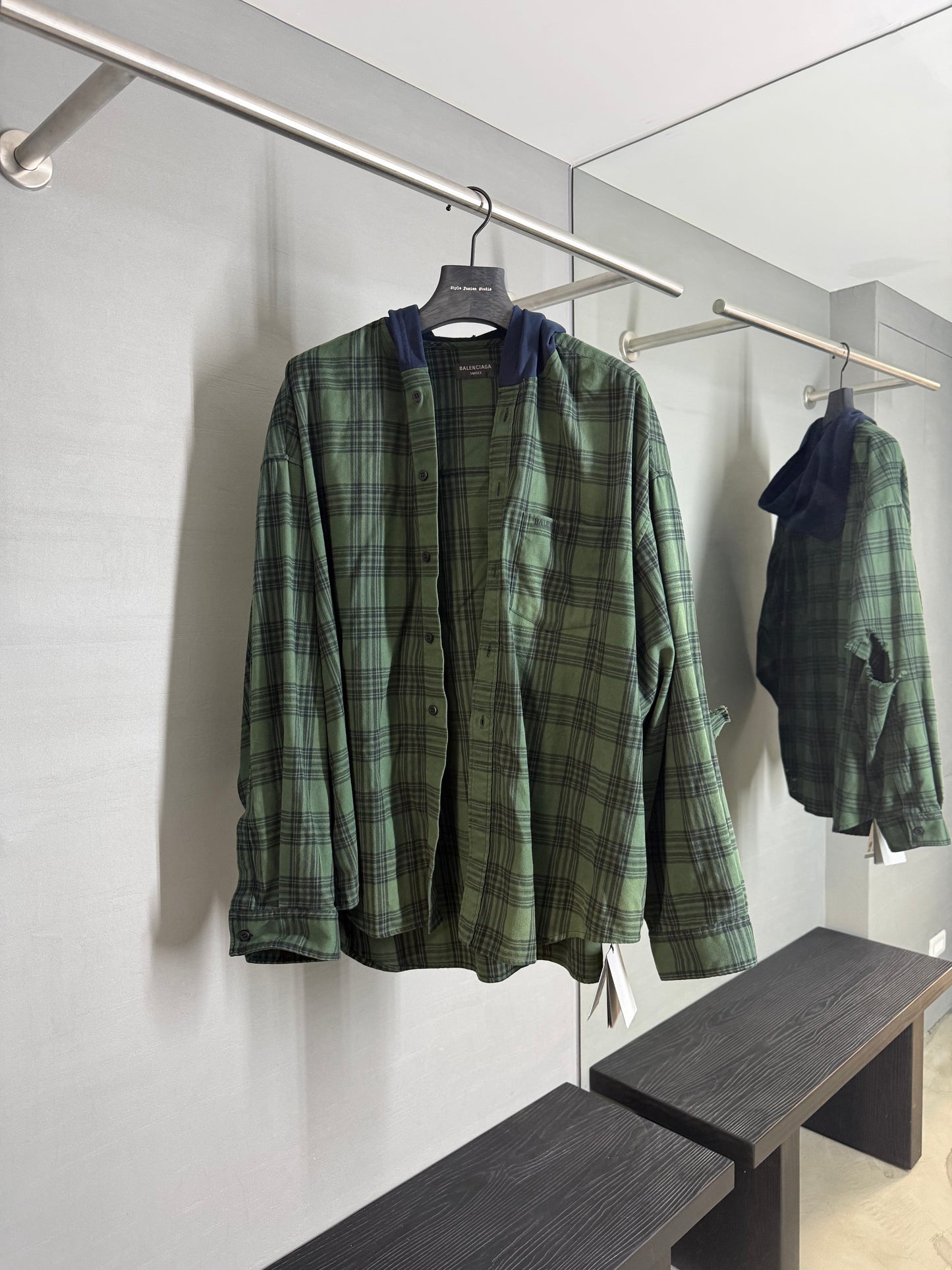 Balenciaga Checked Oversized Hooded Shirts