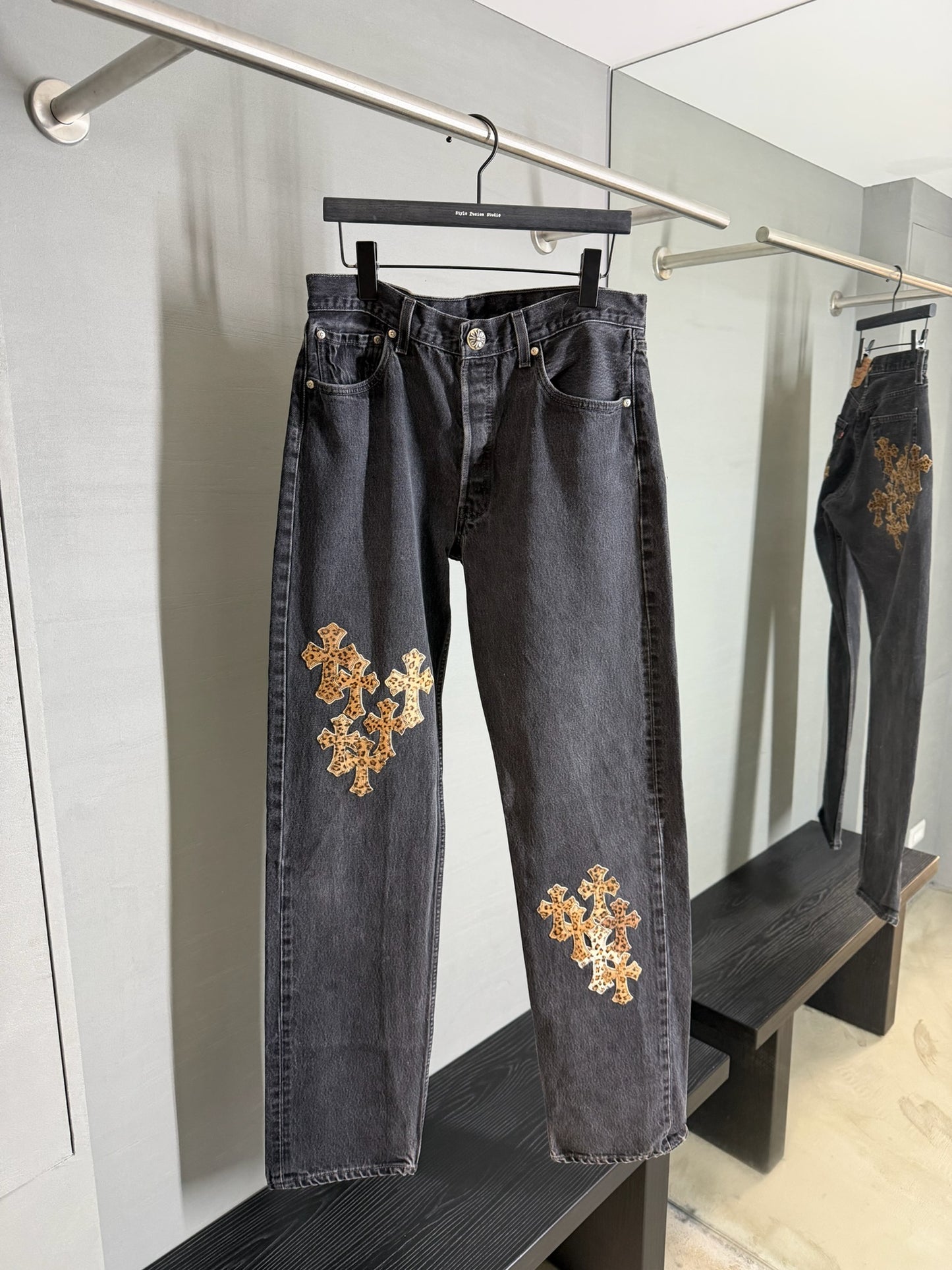 Chrome Hearts Leopard Cross Patch 501 Jeans