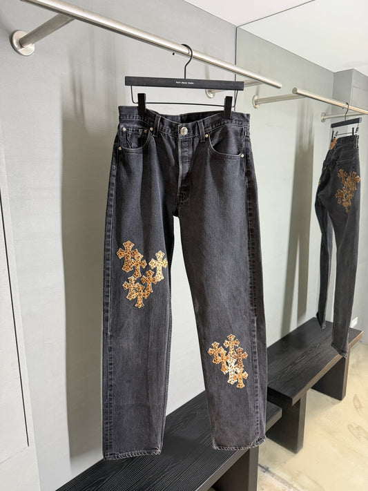 Chrome Hearts Leopard Cross Patch 501 Jeans