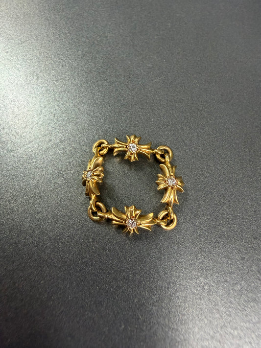 Chrome Hearts 22k Tiny E Cross Ring with Diamonds