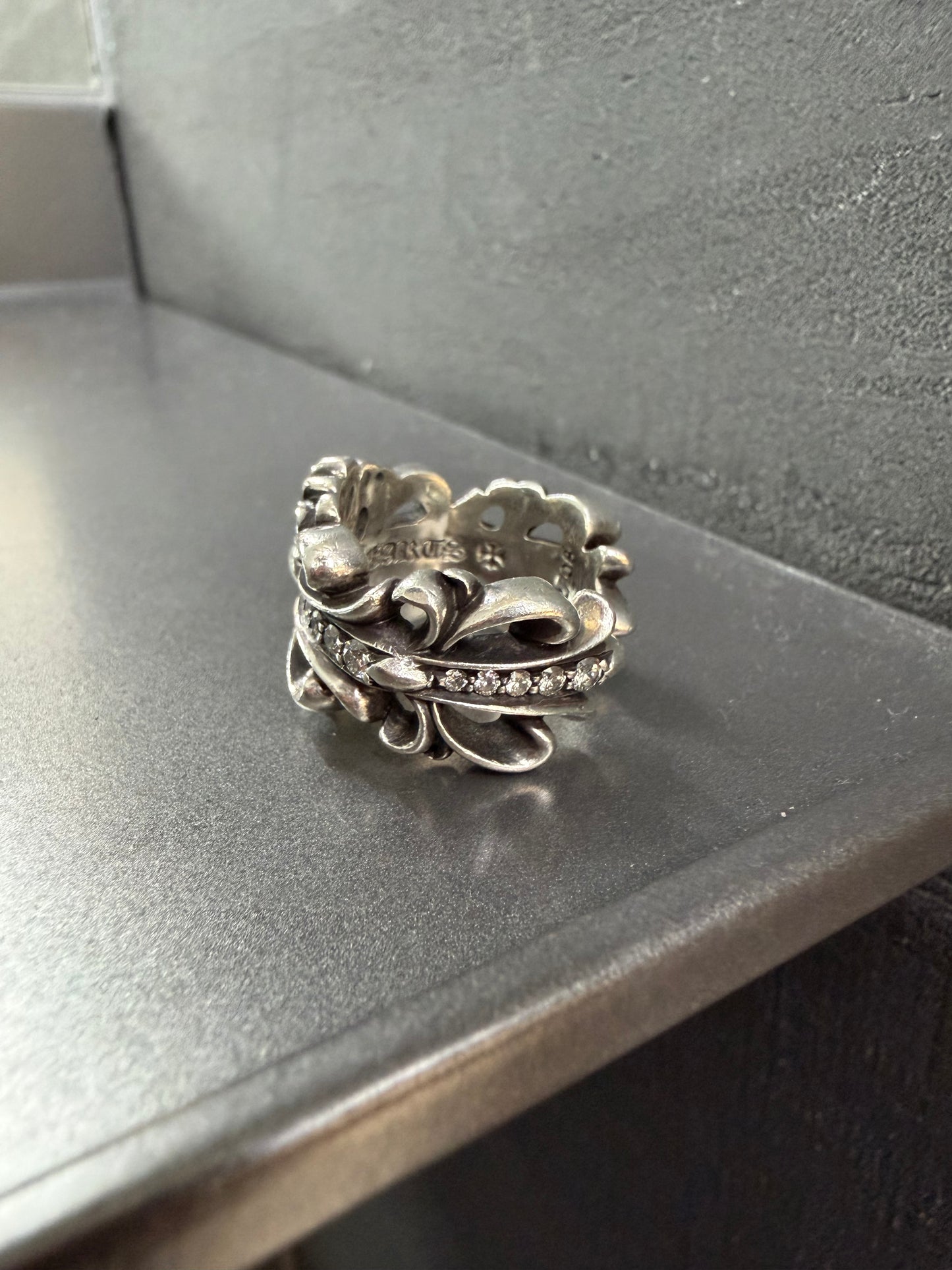 Chrome Hearts Double Floral Cross Ring with Diamonds