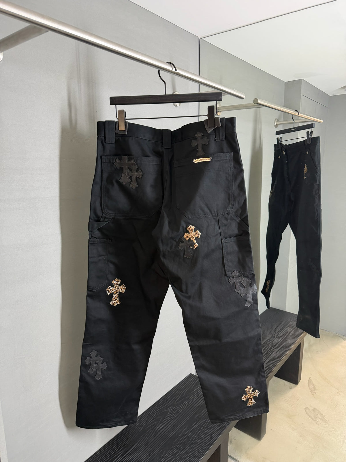 Chrome Hearts Leopard Leather Cross Patch Carpenter Pants
