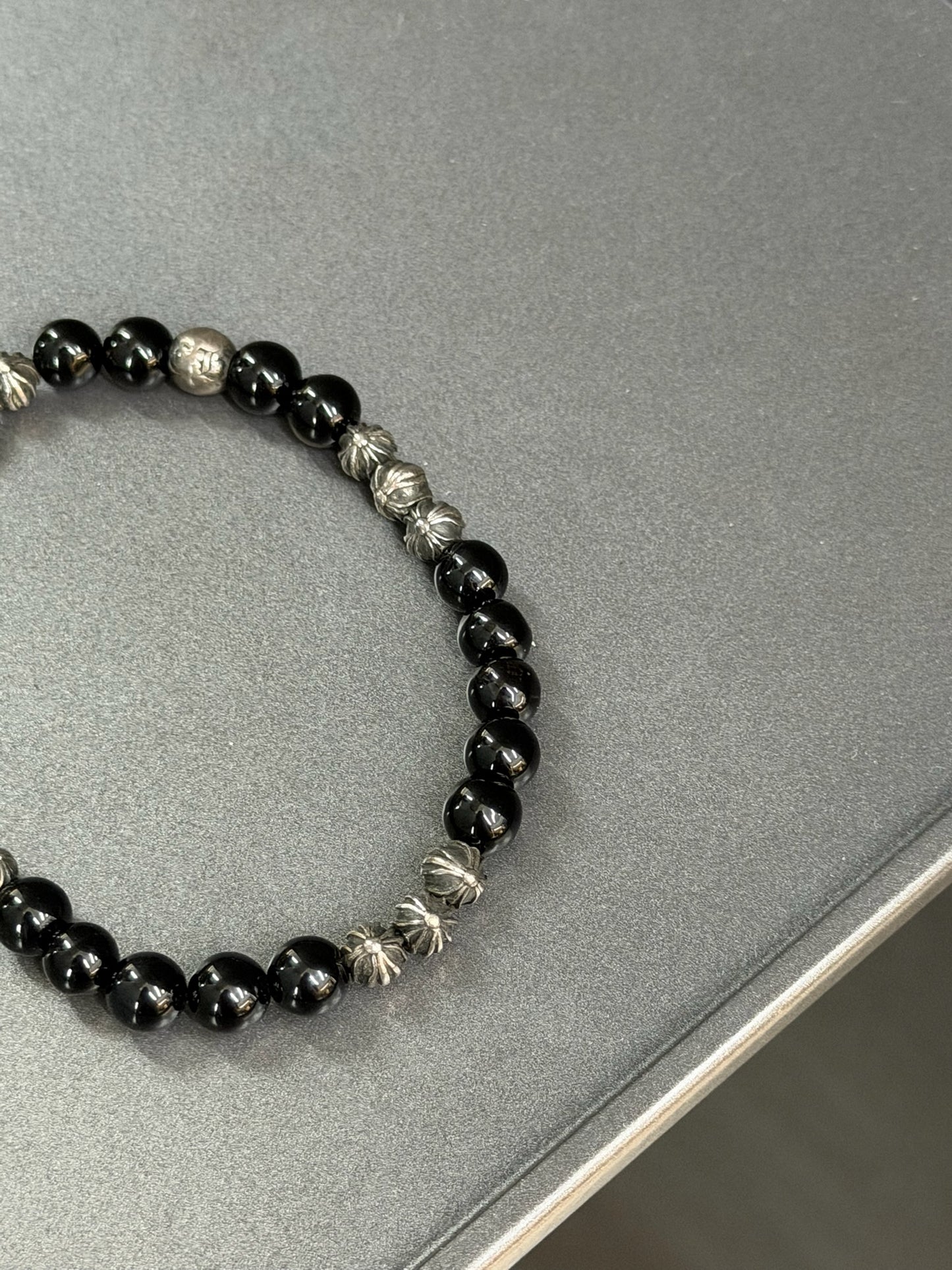 Chrome Hearts Black Stones Cross Ball 6mm Beaded Bracelet