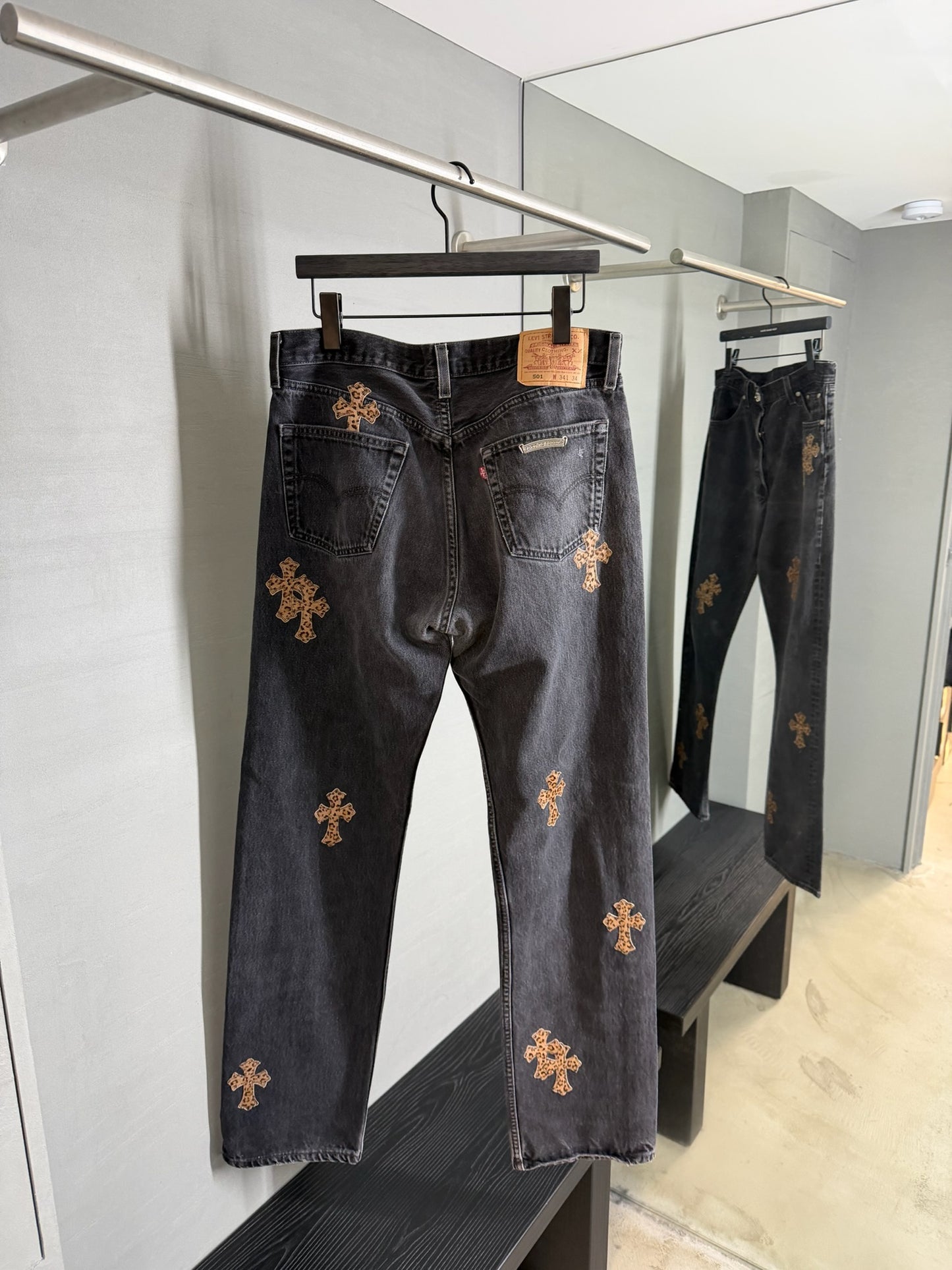 Chrome Hearts Leopard Cross Patch 501 Jeans