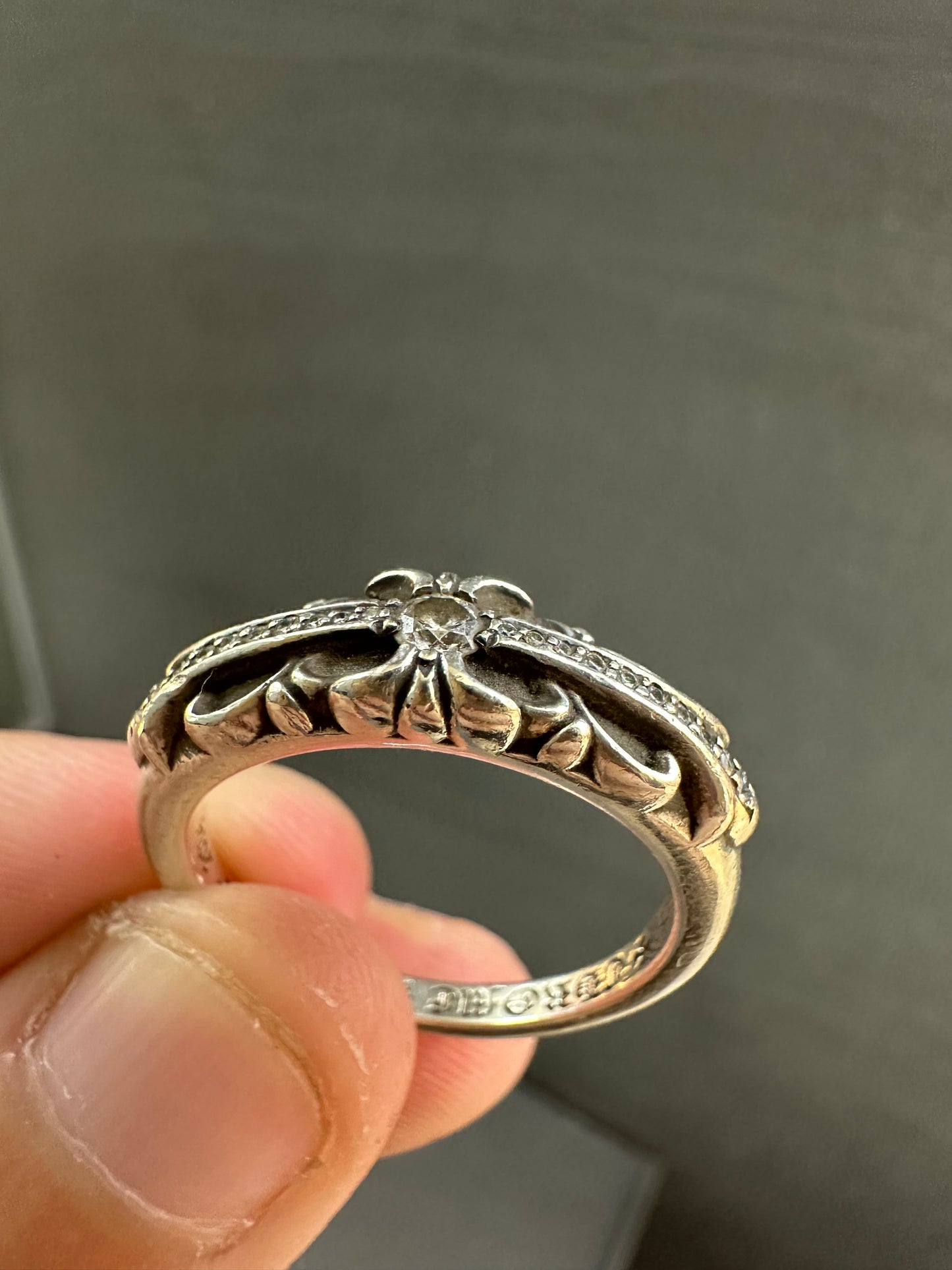 Chrome Hearts Baby Classic Floral Cross Ring with Diamonds