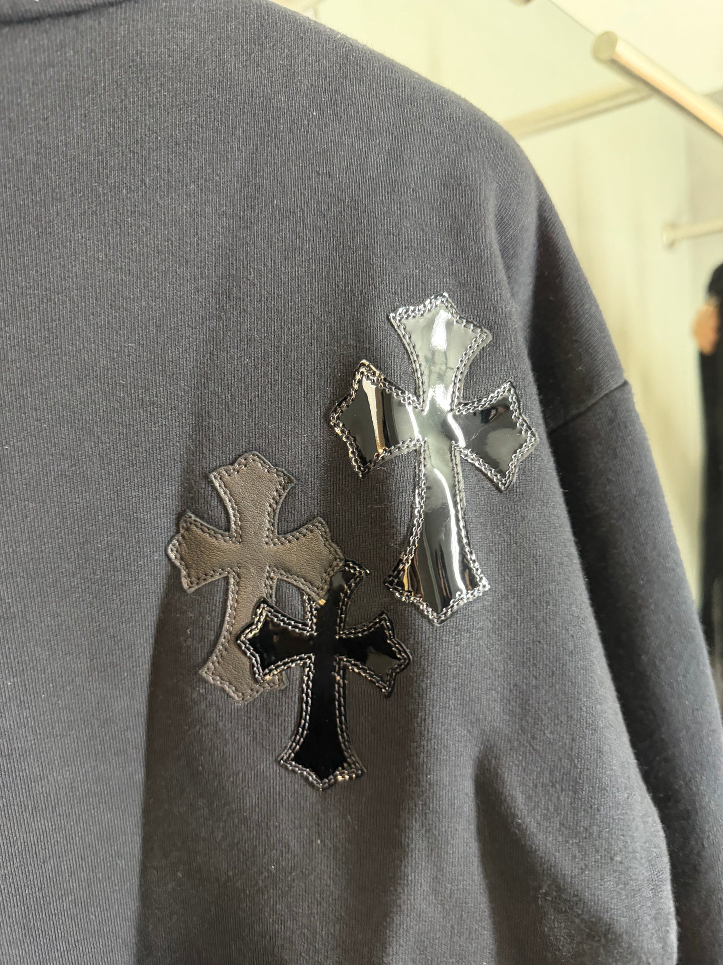 Chrome Hearts Leather/Patent  Cross Patch Half-Zip