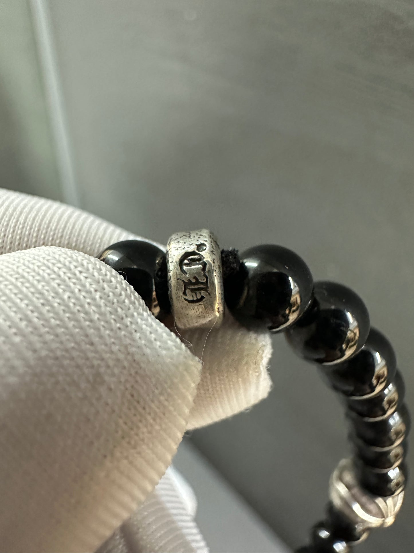 Chrome Hearts Black Stones Cross Ball Bracelet 6mm