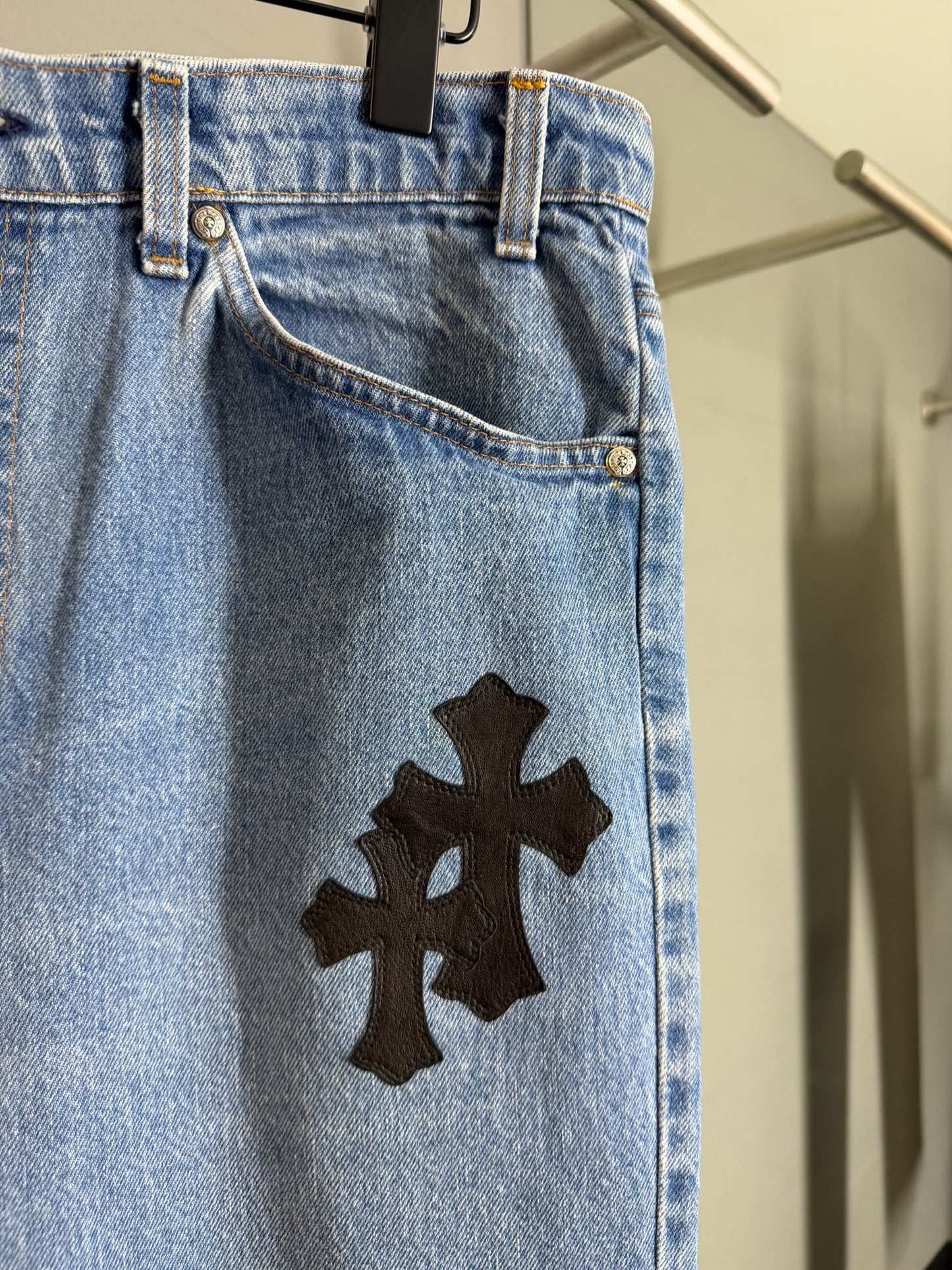 Chrome Hearts Leather Cross Patch 517 Jeans