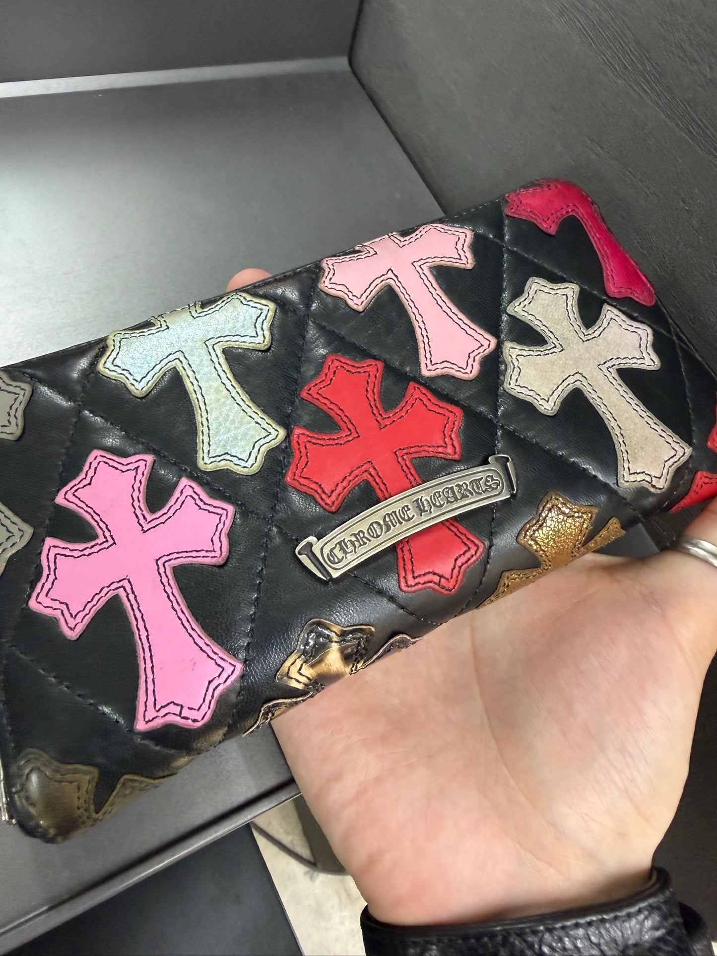 Chrome Hearts Multi-color Leather Cross Patch Zip Wallet
