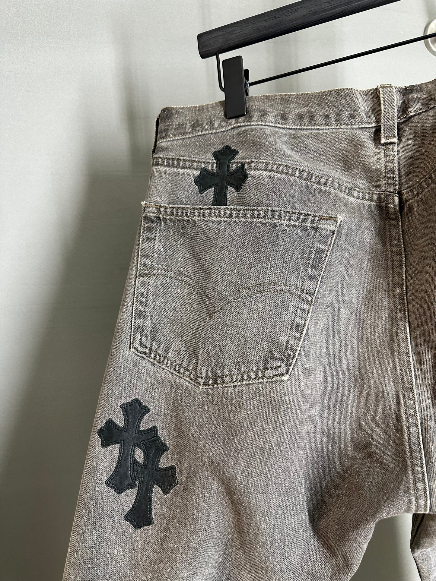 Chrome Hearts Leather Patched 501 Levis Jeans