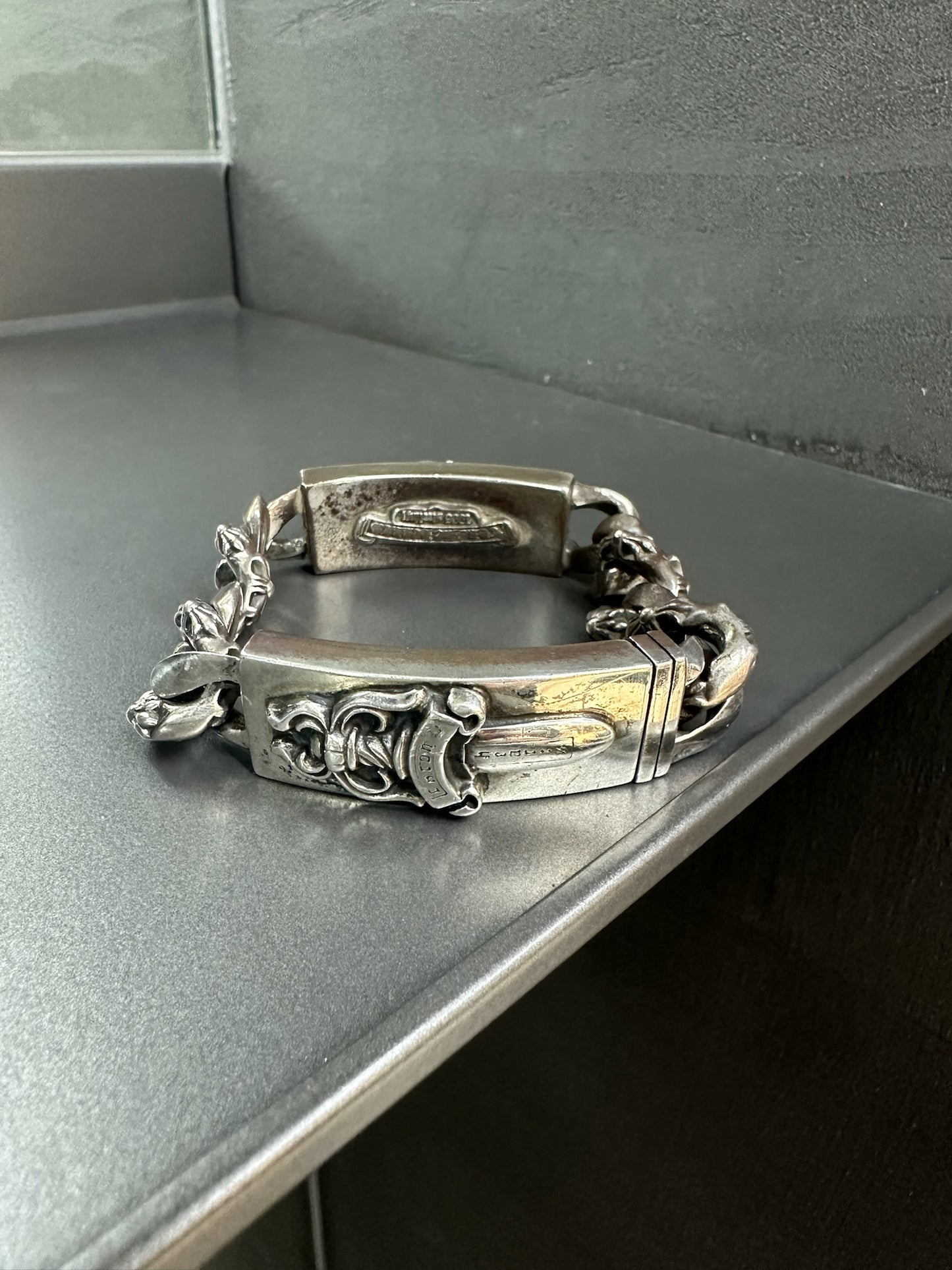 Chrome Hearts Dagger Hearts Fancy Link Double ID Bracelet