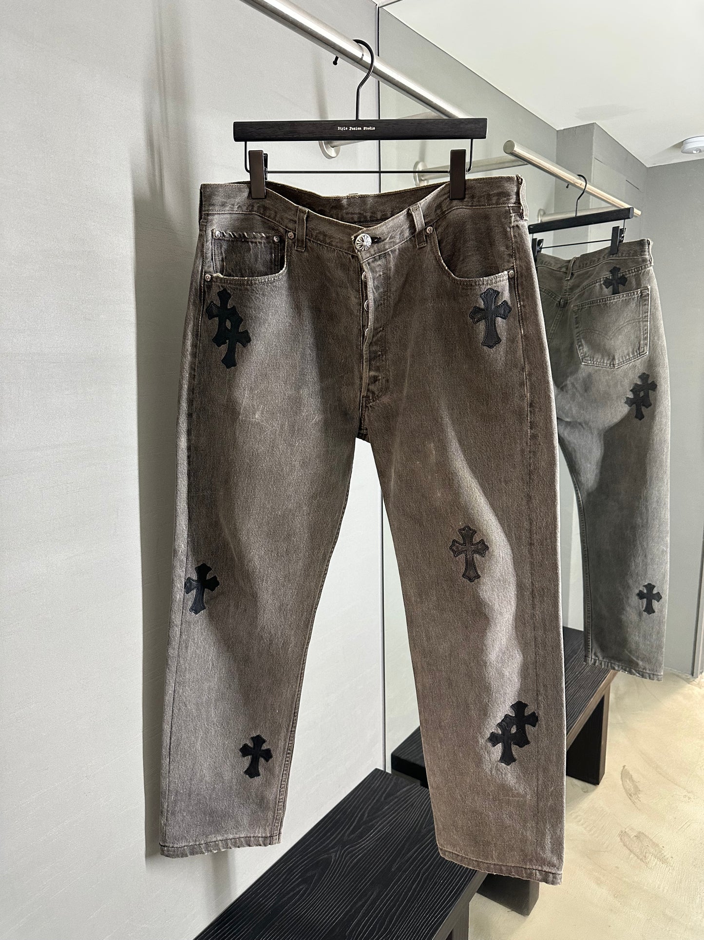 Chrome Hearts Leather Patched 501 Levis Jeans