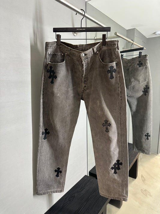 Chrome Hearts Leather Patched 501 Levis Jeans