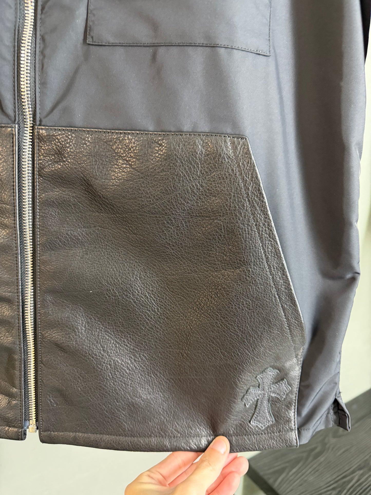 Chrome Hearts Nylon Leather Pockets Zip-Up Shirt (Lucky Patch)