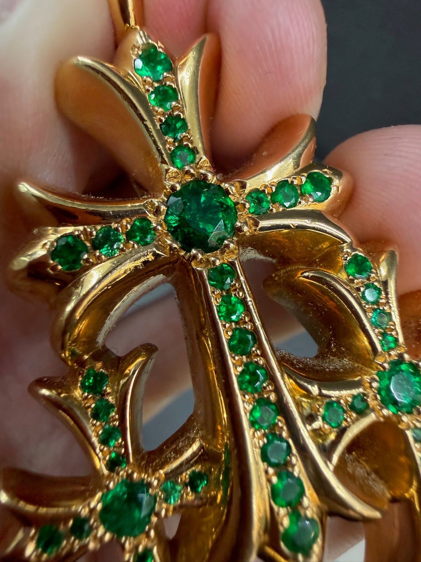Chrome Hearts 22k Emerald Triple Cross Pendant
