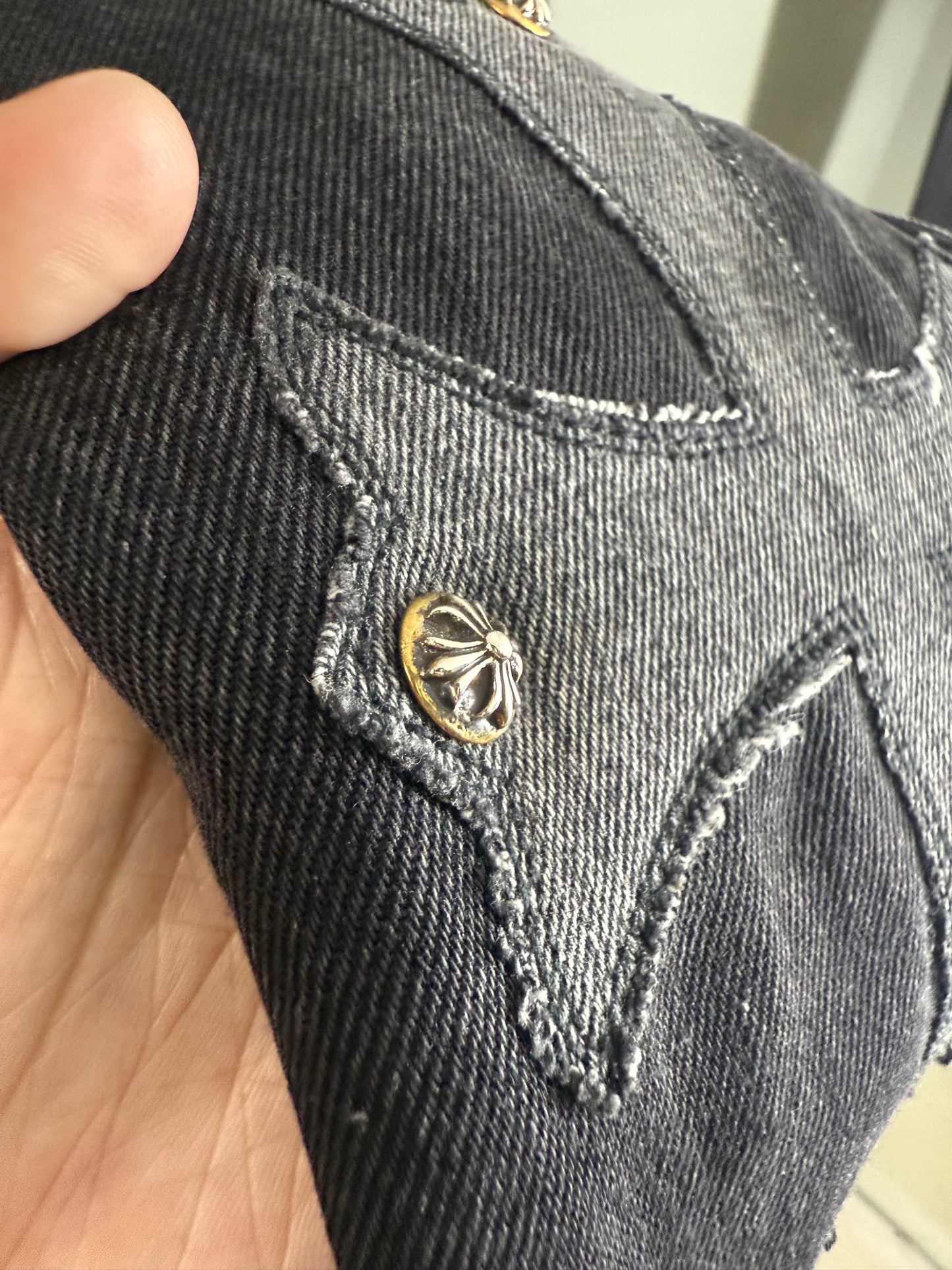 Chrome Hearts Silver Cross Black Denim Overpatched Vintage Jeans