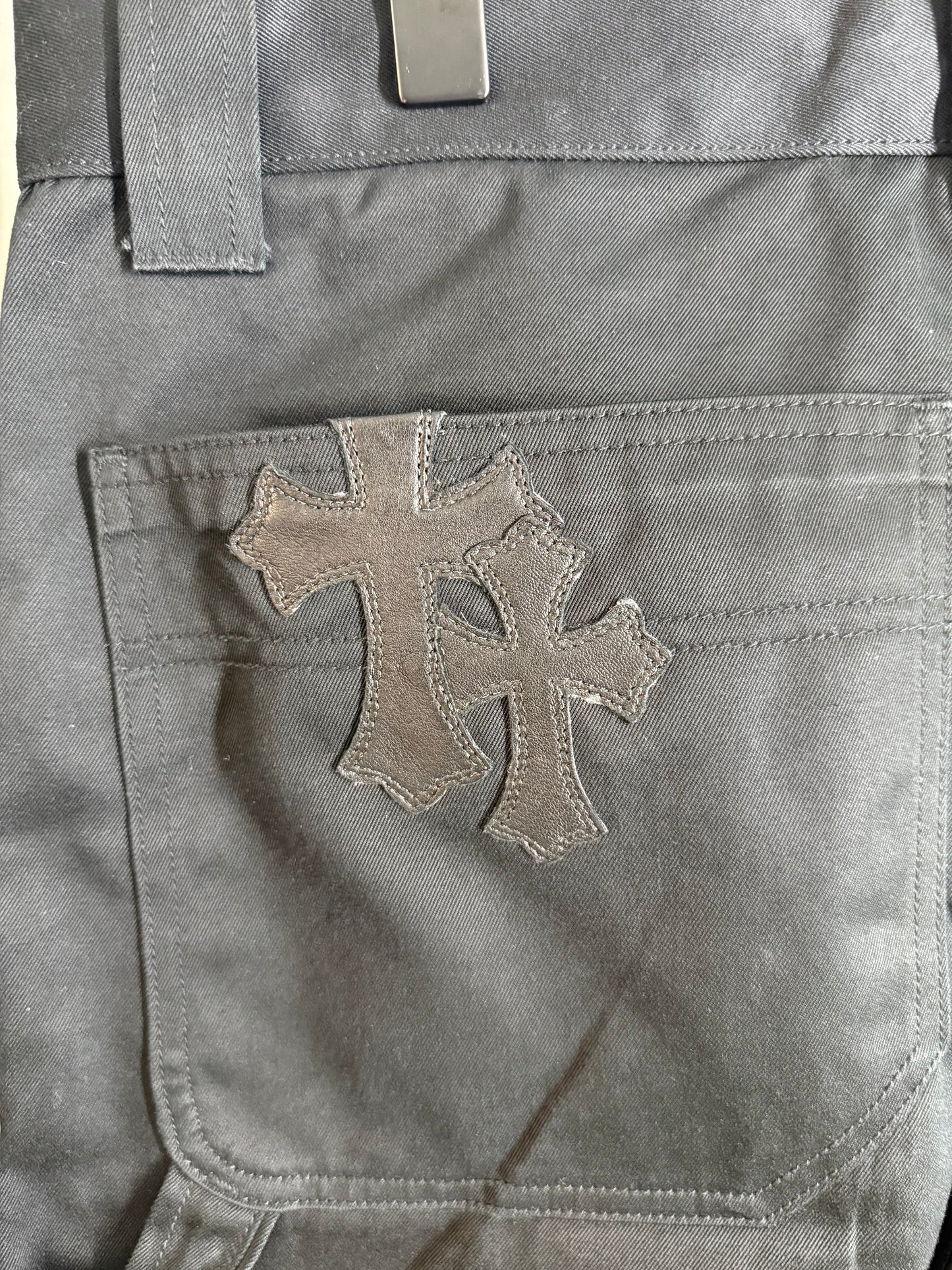 Chrome Hearts Leopard leather cross patch carpenter pants