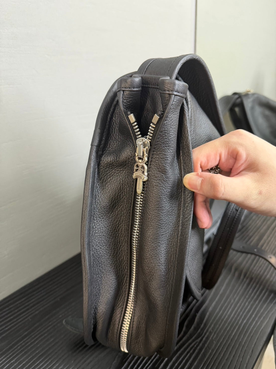 Chrome Hearts Leather Messenger Crossbody Bag