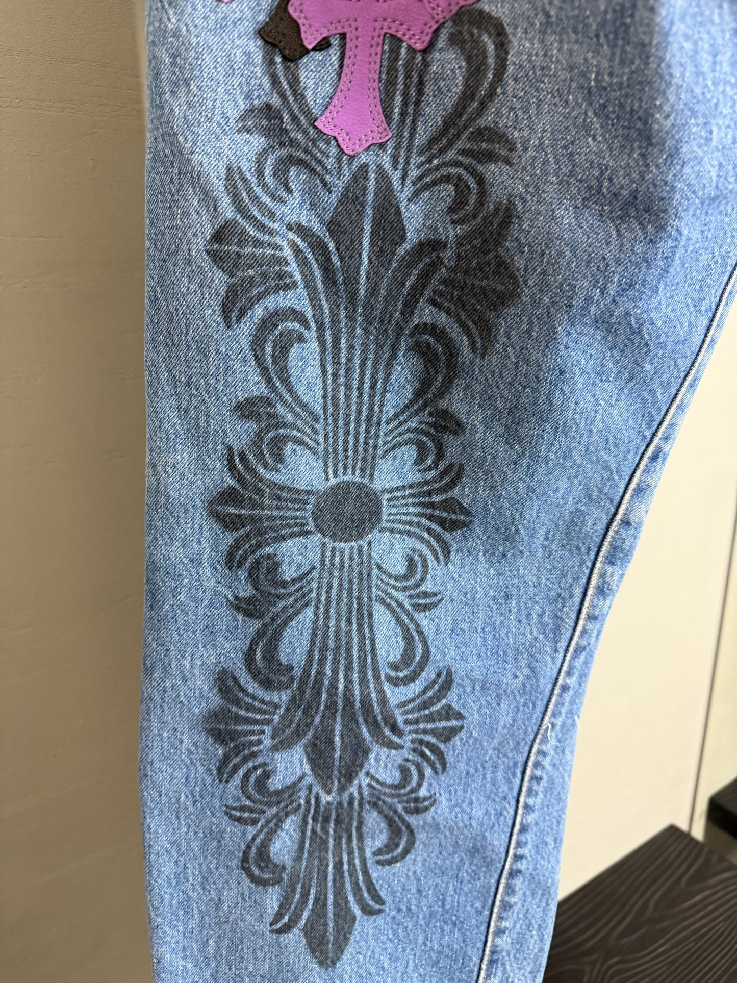 Chrome Hearts Multi Spray Painted Cross Patch 501 Jeans