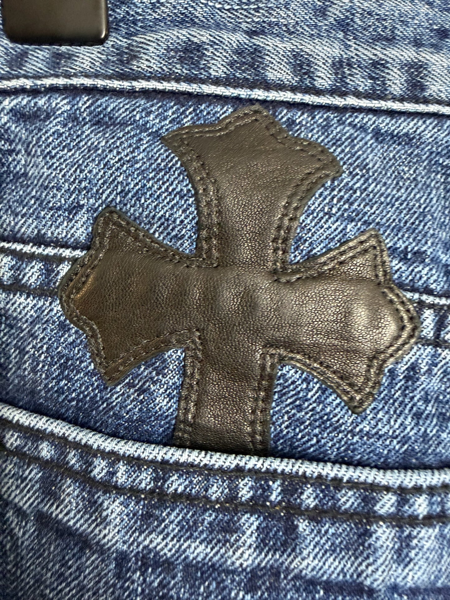 Chrome Hearts Cross Patch Fleur Knee Jeans