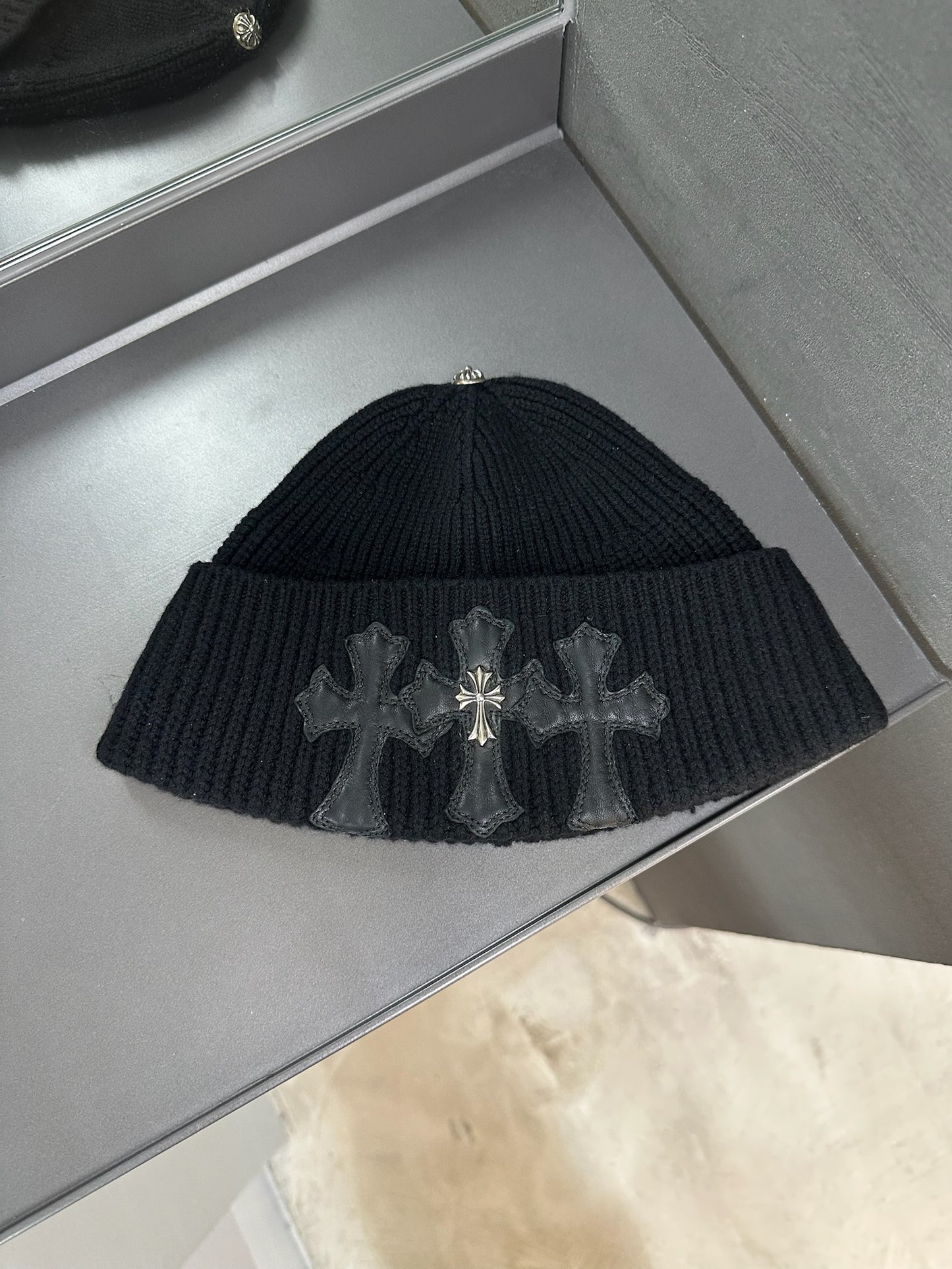 Chrome Hearts Triple Leather Cross Patch Pendant Beanie