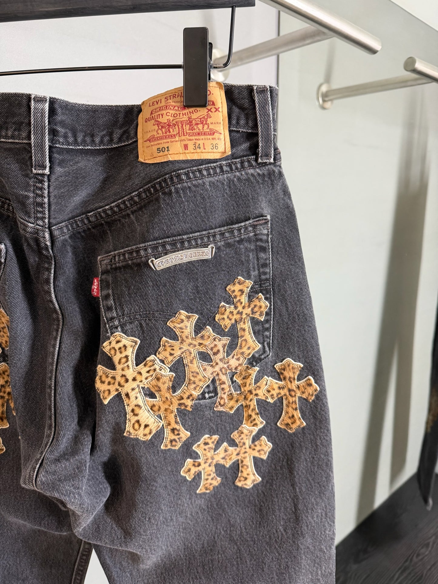 Chrome Hearts Leopard Cross Patch 501 Jeans