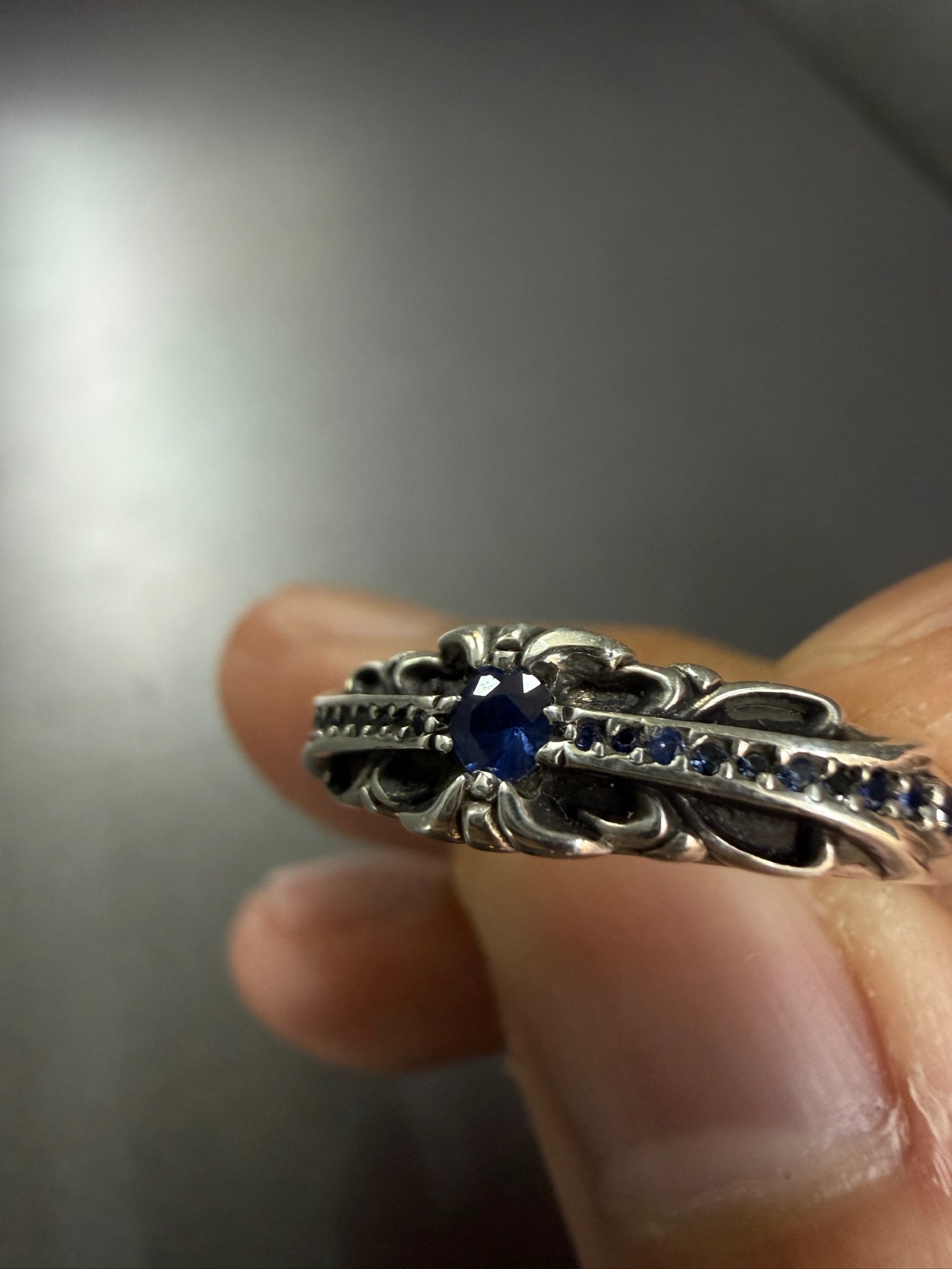 Chrome Hearts Baby Classic Sapphire Ring with Diamonds