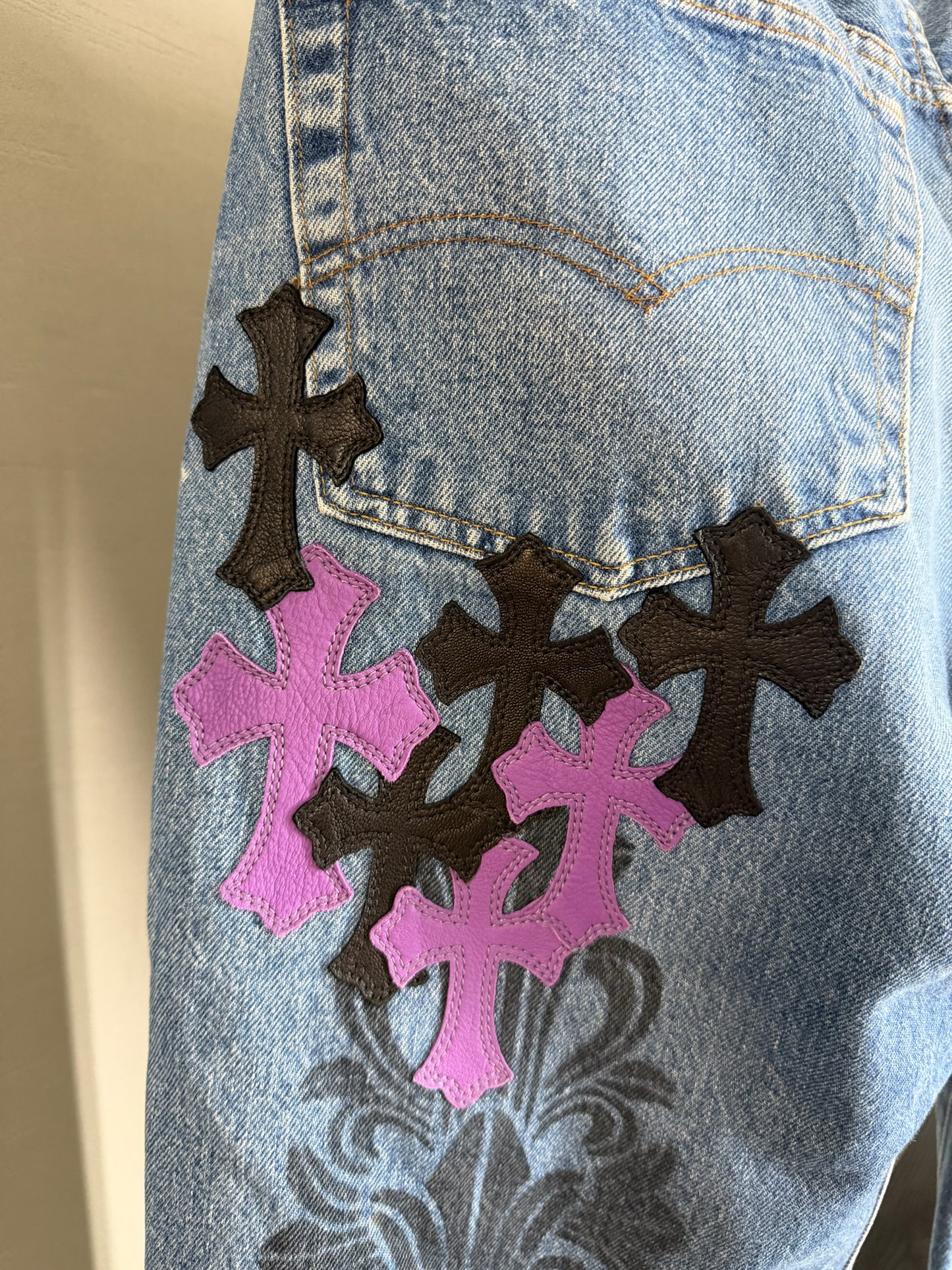 Chrome Hearts Multi Spray Painted Cross Patch 501 Jeans