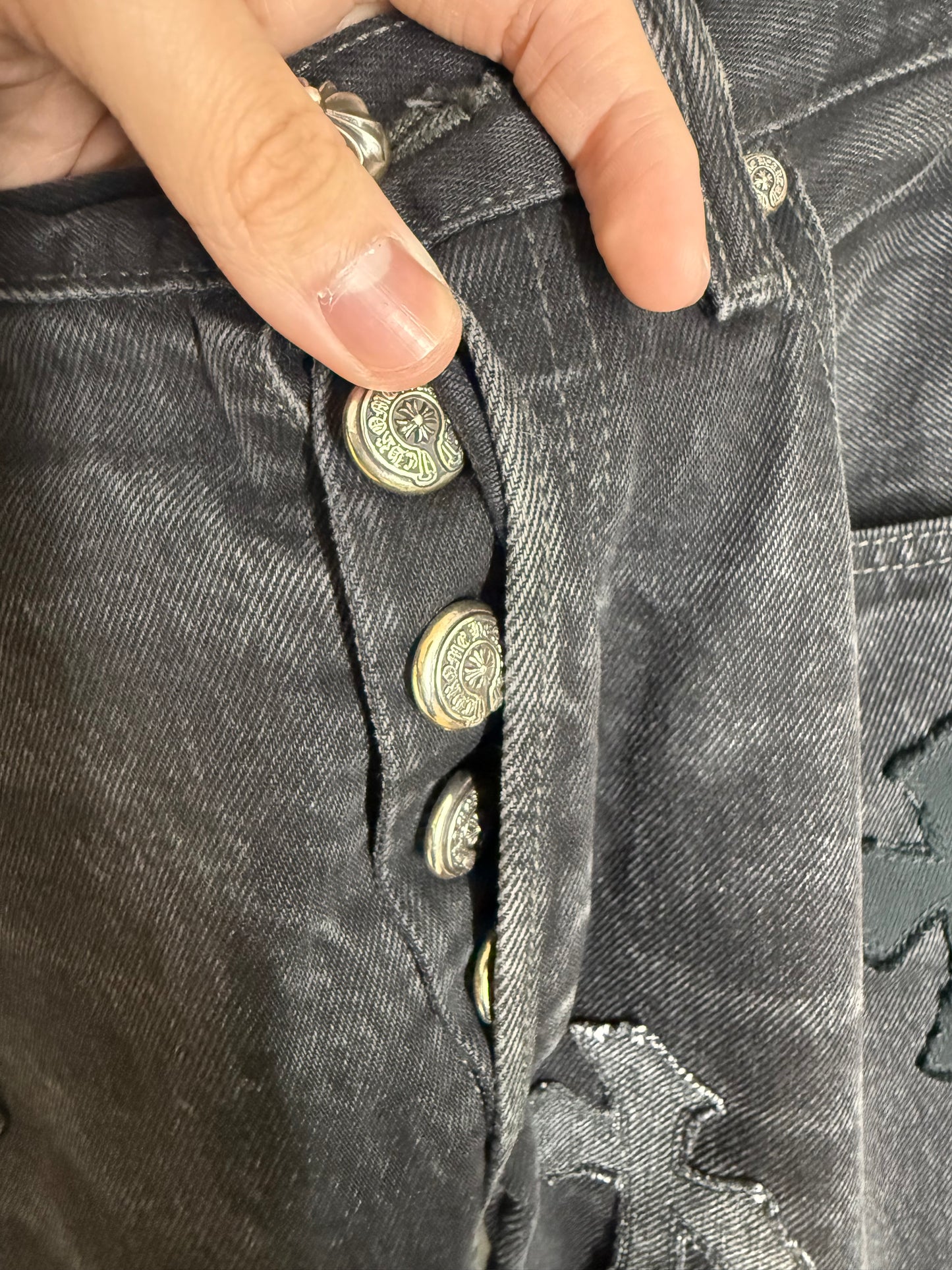 Chrome Hearts Silver Cross Black Denim Overpatched Vintage Jeans