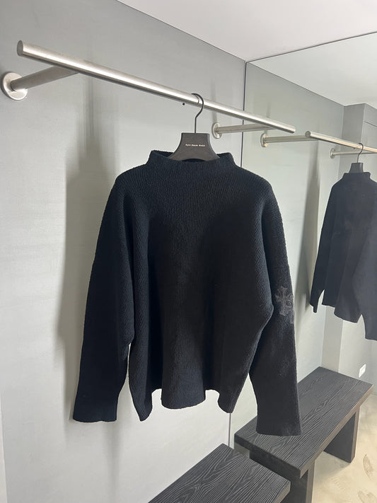 Chrome Hearts Pony Hair Cross Patch Half Turtleneck Knitted Sweater
