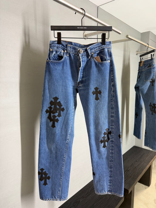 Chrome Hearts Leather Cross Patch 501 Jeans