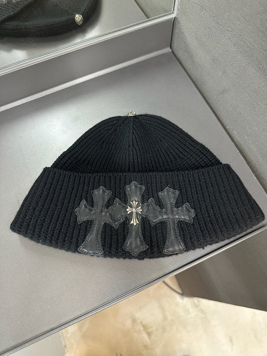 Chrome Hearts Triple Leather Cross Patch Pendant Beanie