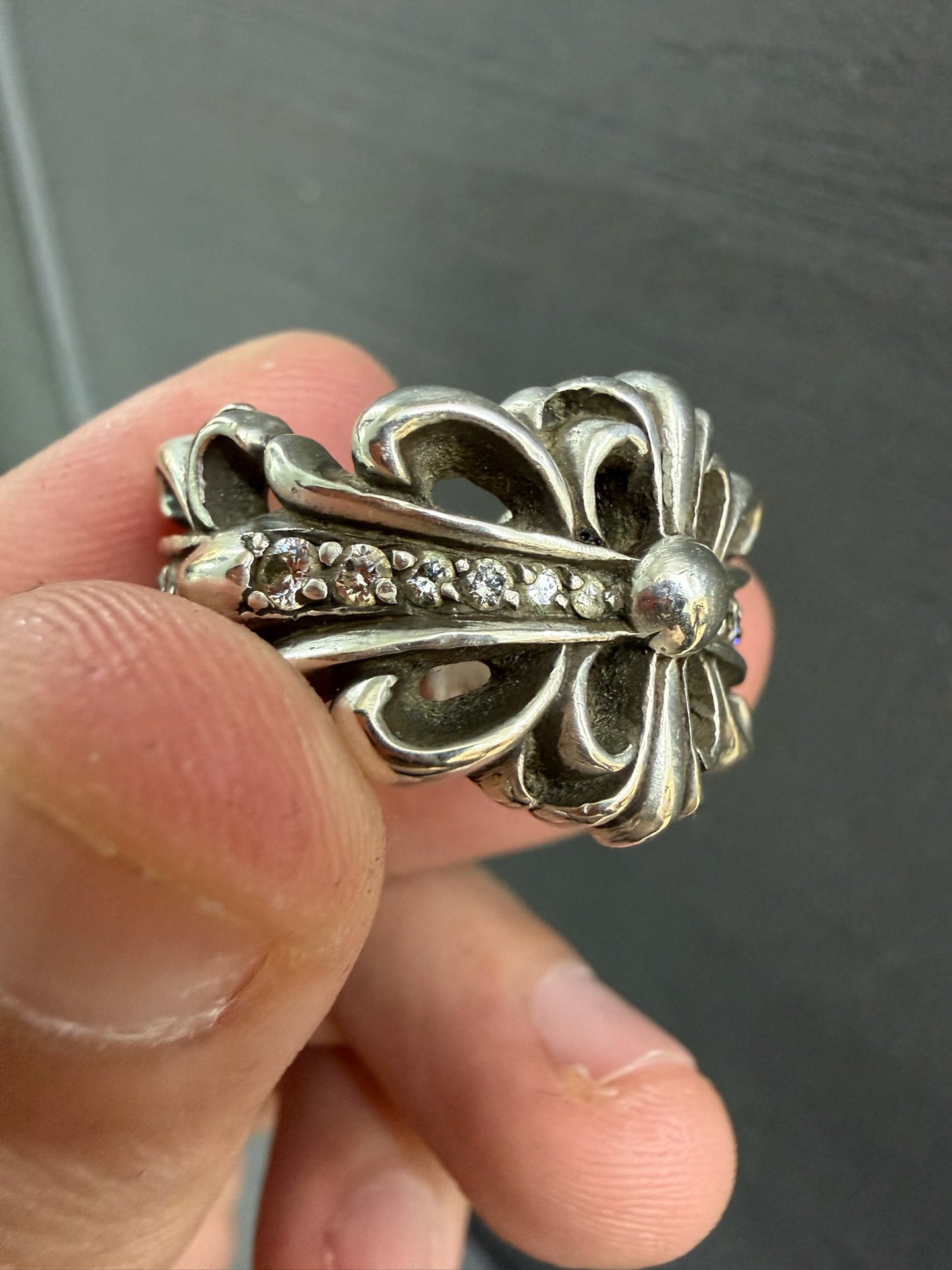 Chrome Hearts Double Floral Cross Ring with Diamond
