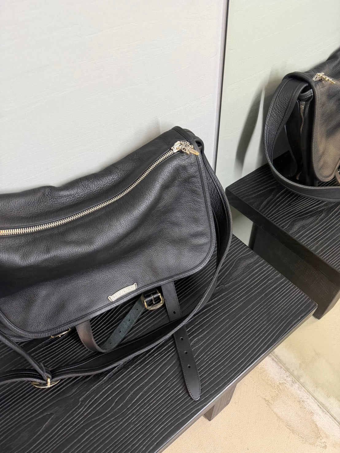 Chrome Hearts Leather Messenger Crossbody Bag