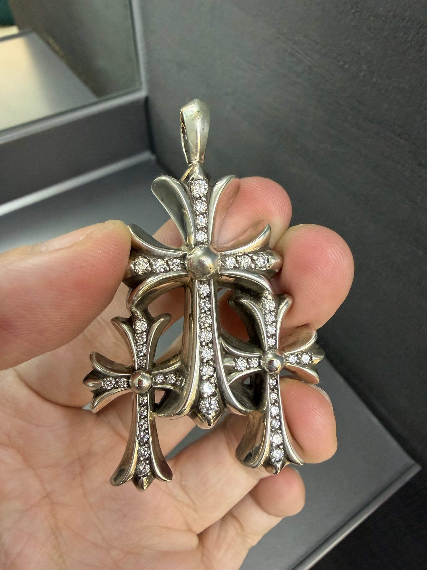 Chrome Hearts Triple Cross Ring with Diamonds
