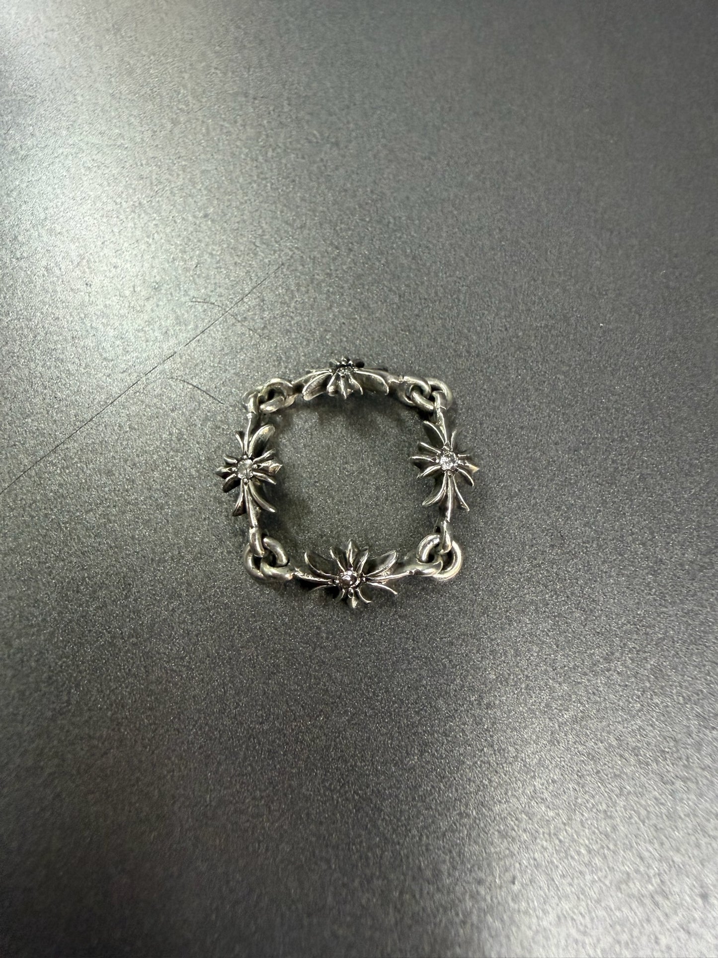 Chrome Hearts Tiny E Cross Ring with Diamonds