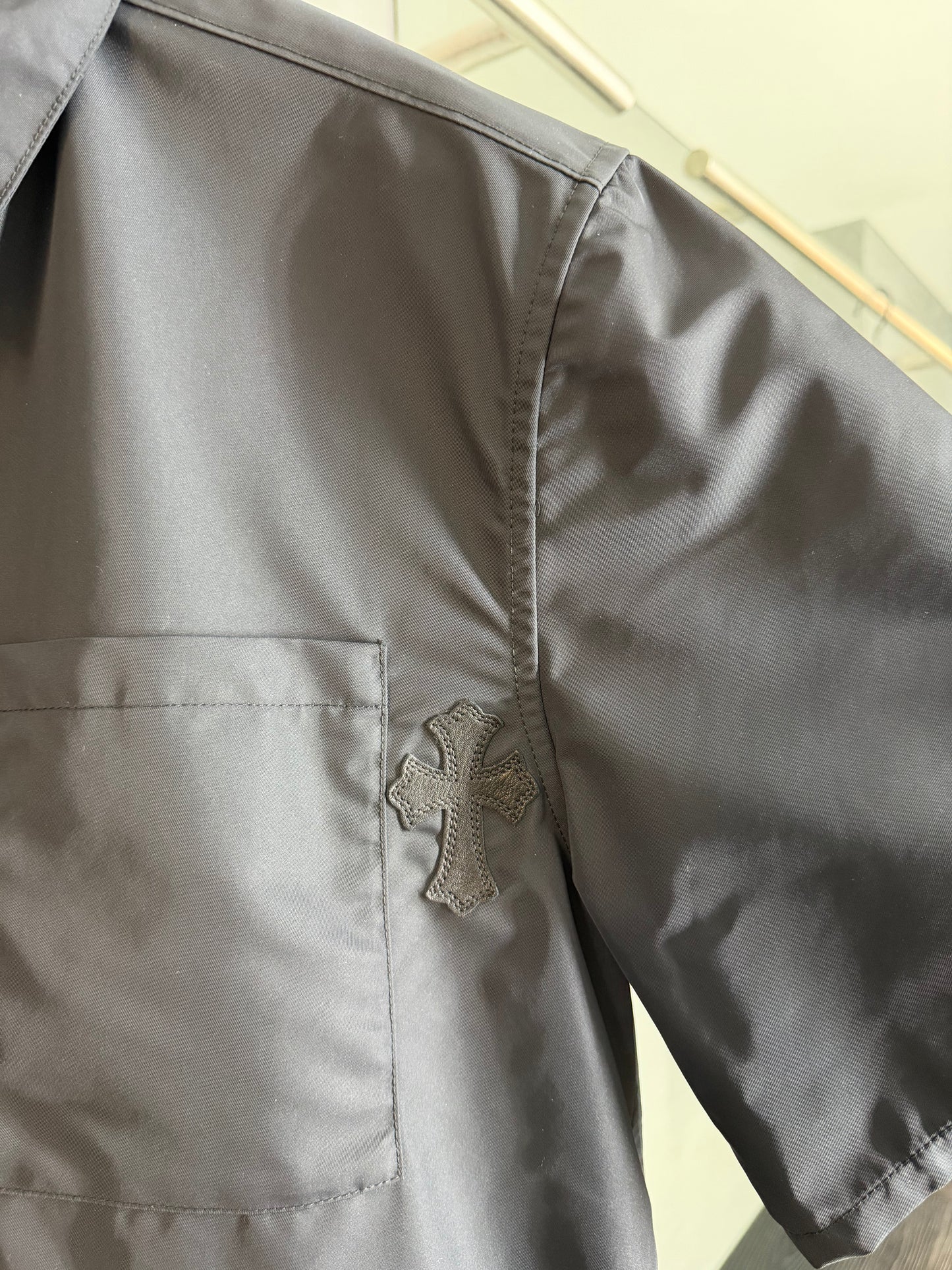 Chrome Hearts Nylon Leather Pockets Zip-Up Shirt (Lucky Patch)