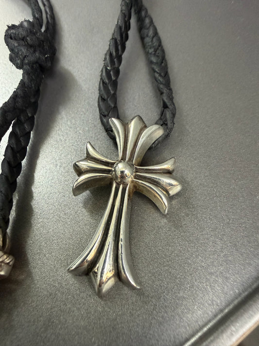 Chrome Hearts Cross Pendant Leather Braided Necklace