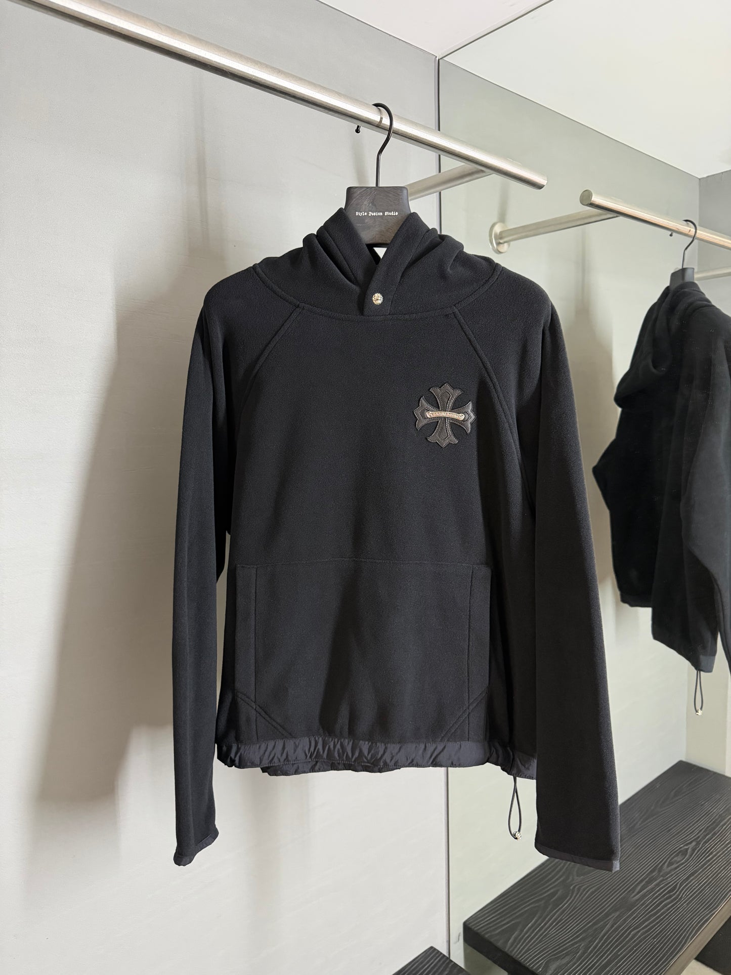 Chrome Hearts Leather Cross  Patch Polar Tech Fleece Hoodie