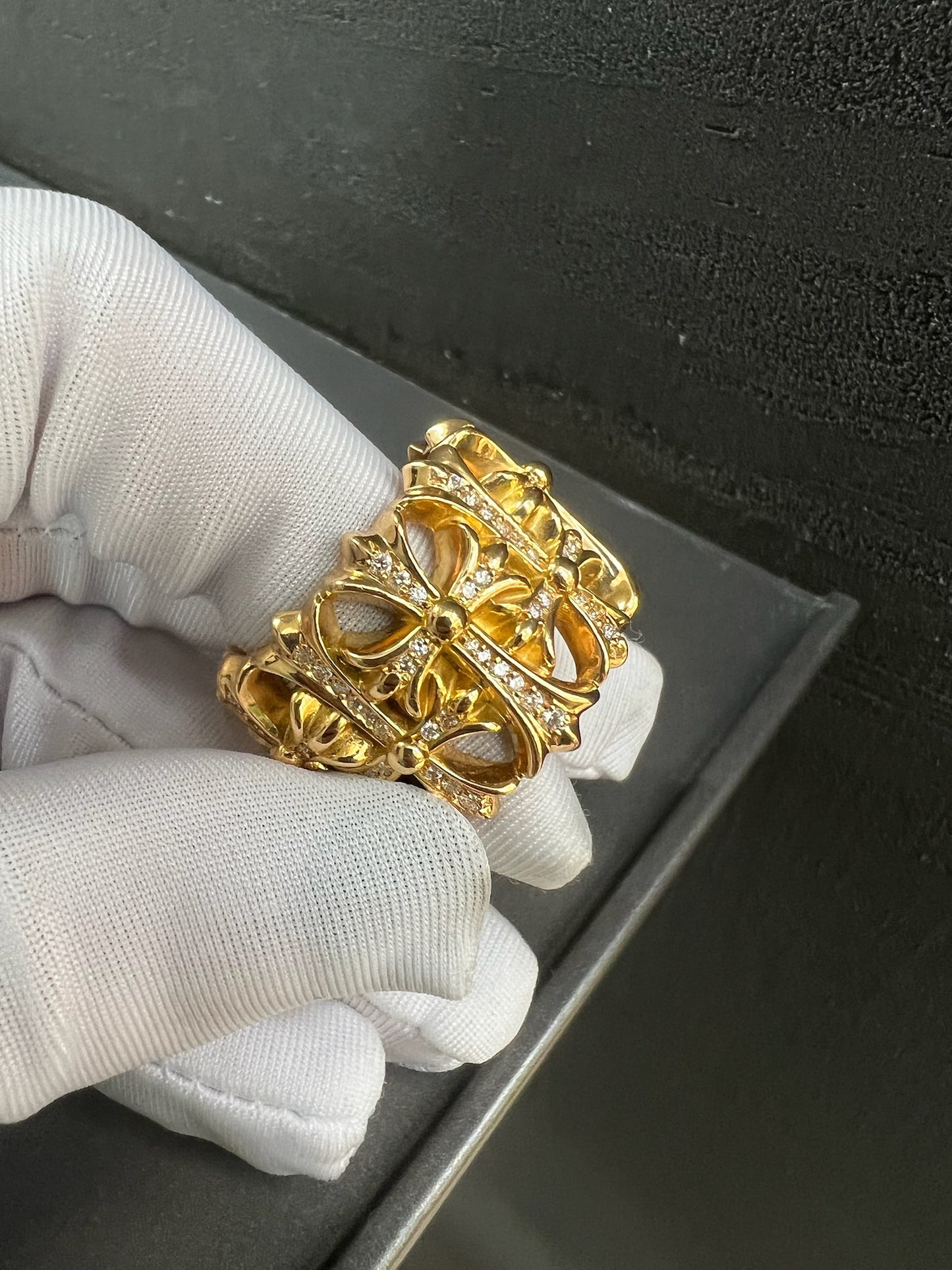Chrome Hearts 22k Cemetery Cross Ring with Diamonds