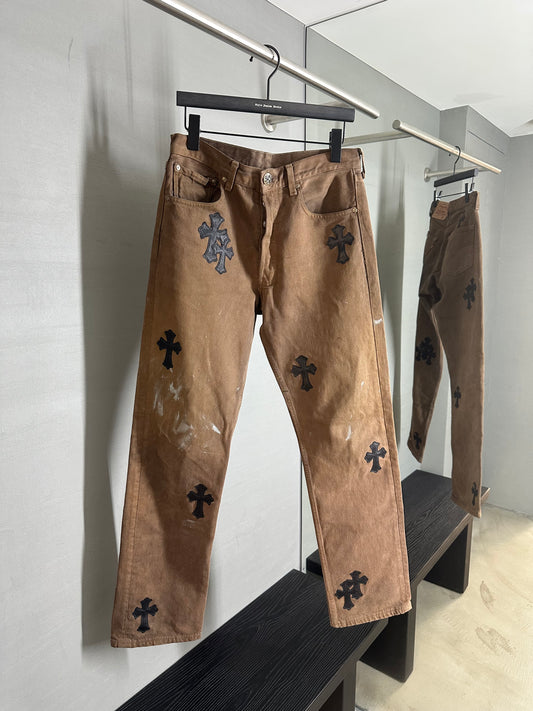 Chrome Hearts Leather Cross Patched Levis 501 Jeans (1 of 1)