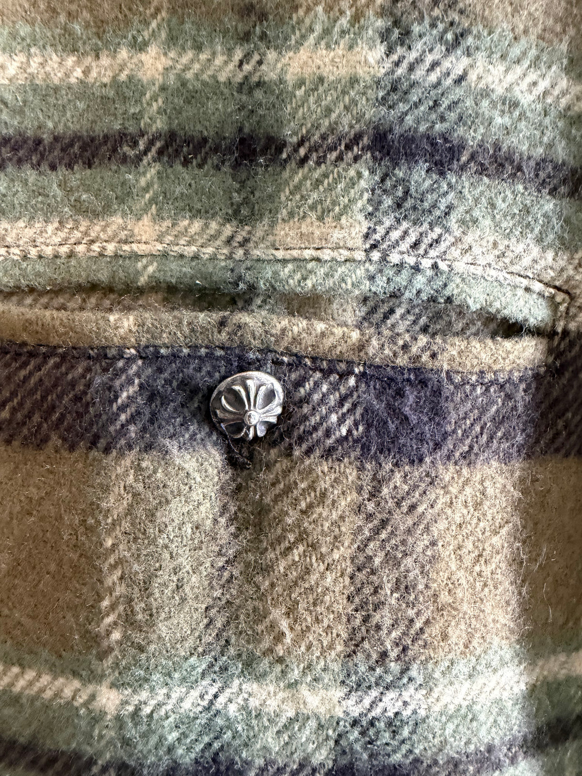 Chrome Hearts Shearling Flannel Plaid Print Trucker Jacket