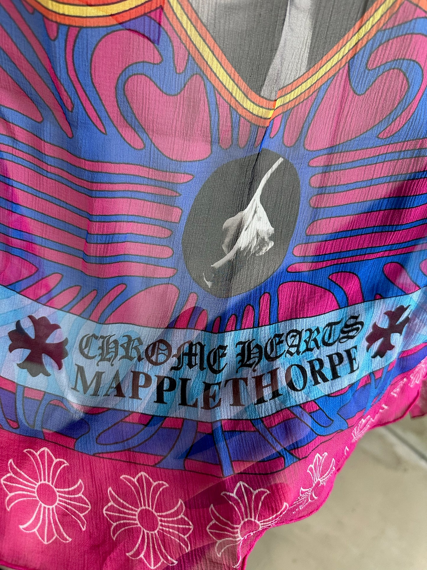 Chrome Hearts Robert Mapplethorpe Print Silk Scarf with Receipt