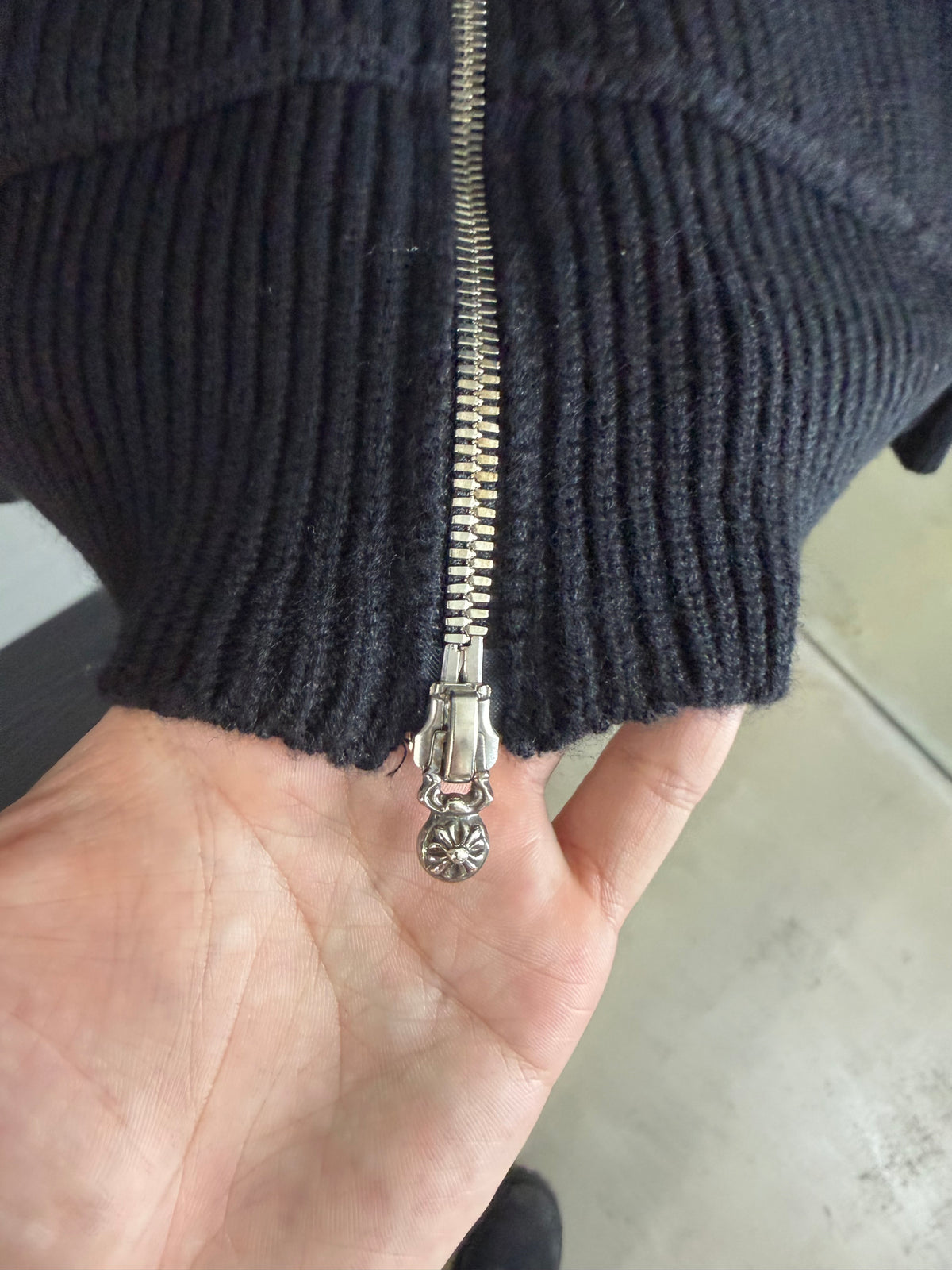 Chrome Hearts Cashmere Leather Cross Zip-Up Sweater