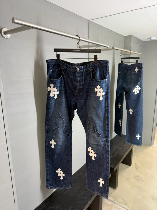 Chrome Hearts Fleur Knee Cross Patch Jeans