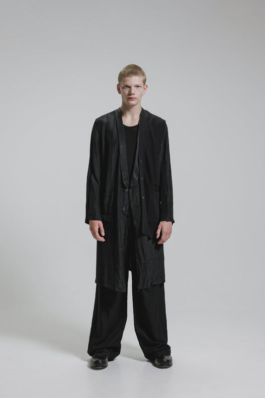 NUDE:MM Acetate Twill Long Jacket With 7GG Kint Half Vest