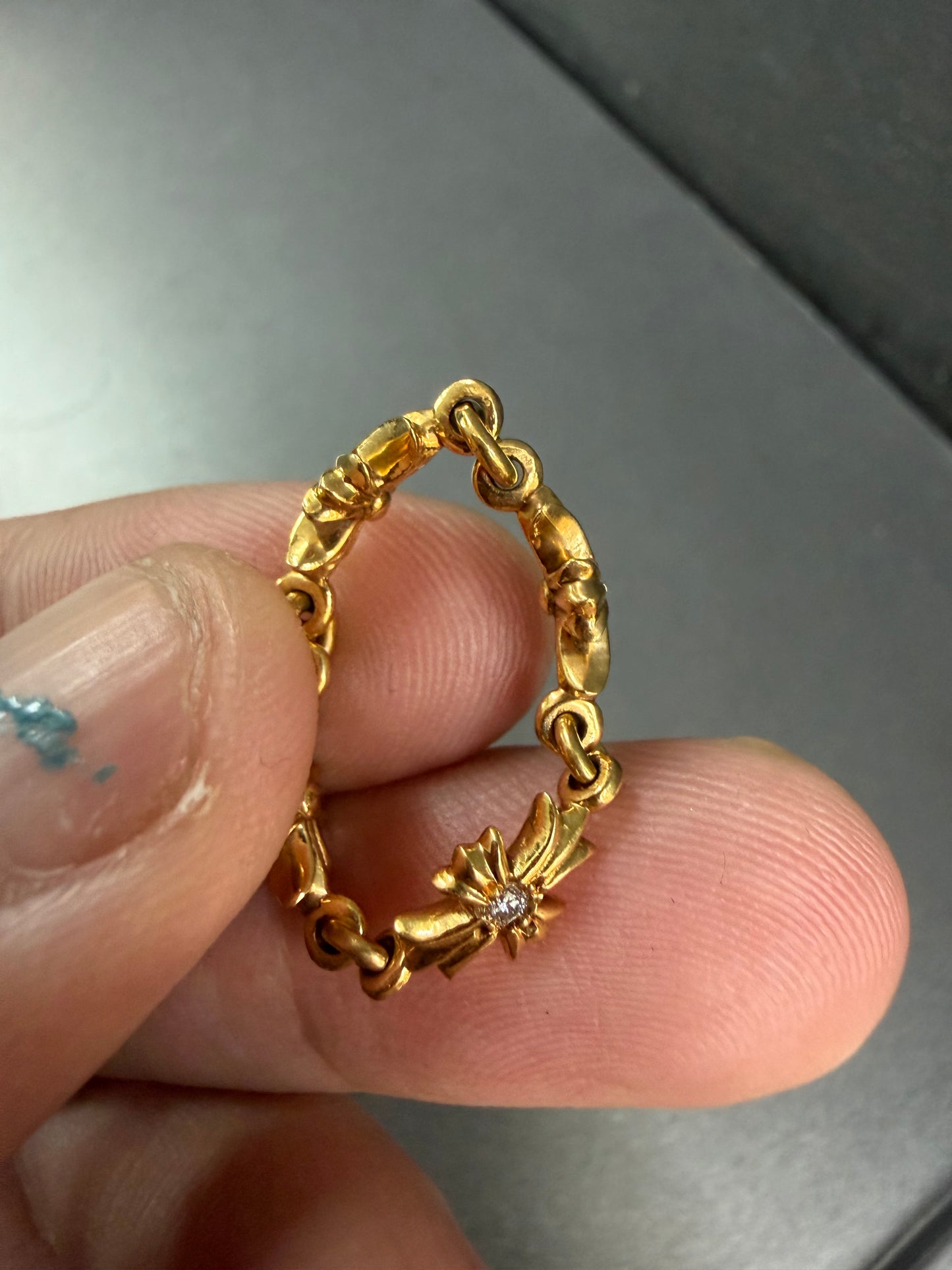 Chrome Hearts 22k Tiny E Cross Ring with Diamonds