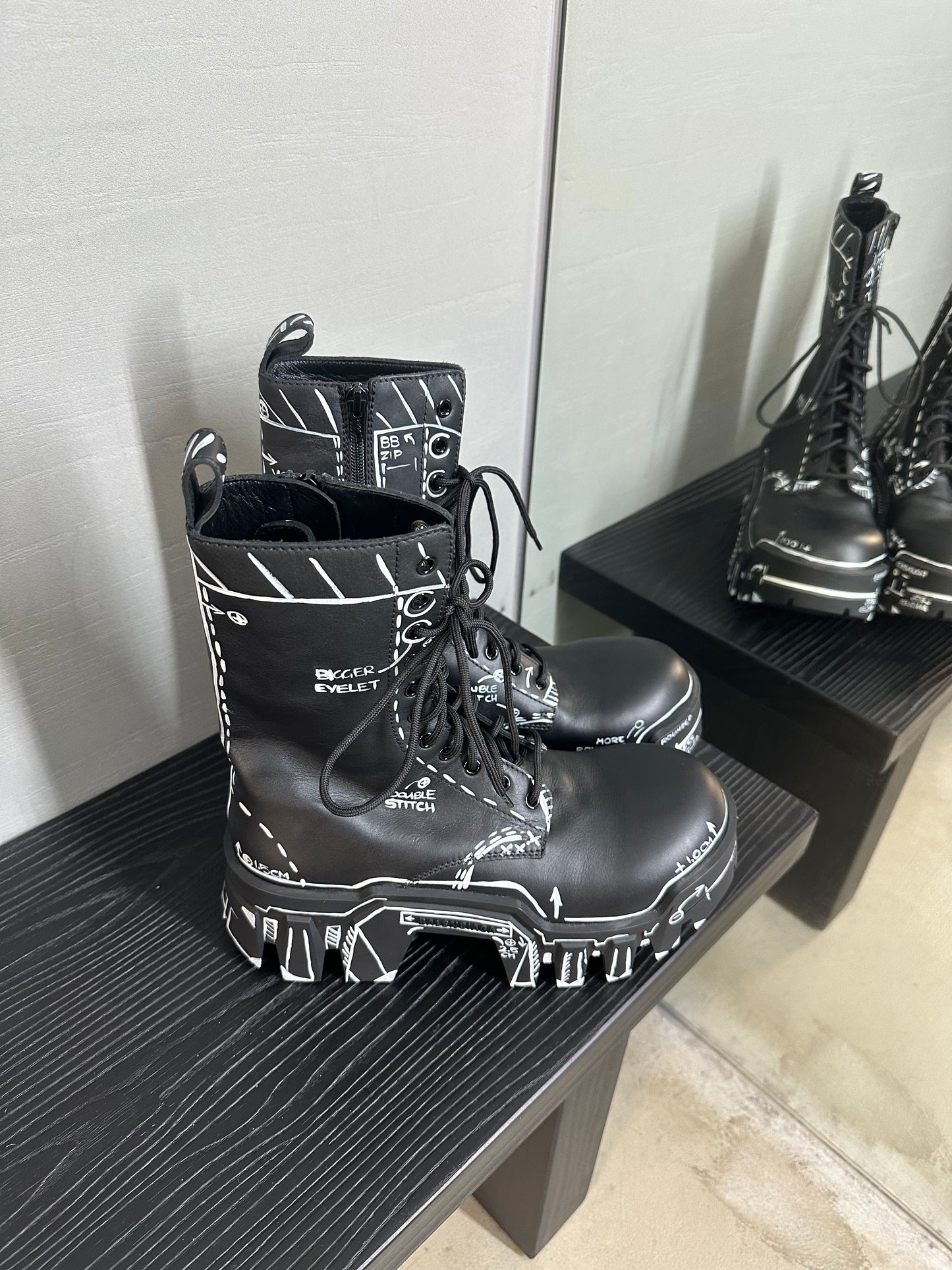 Balenciaga Bulldozer Sketch On Laceup Boots