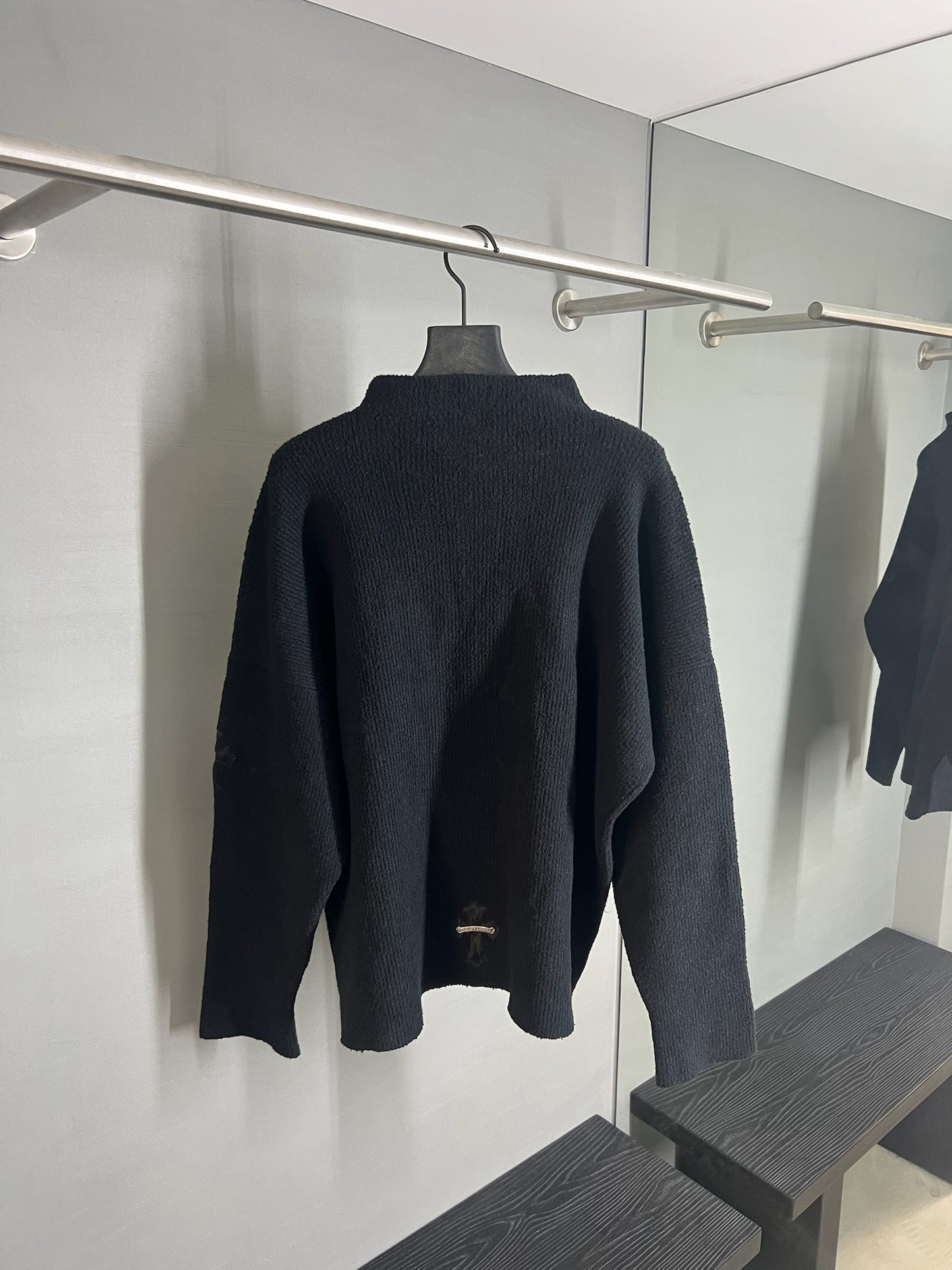 Chrome Hearts Pony Hair Cross Patch Half Turtleneck Knitted Sweater