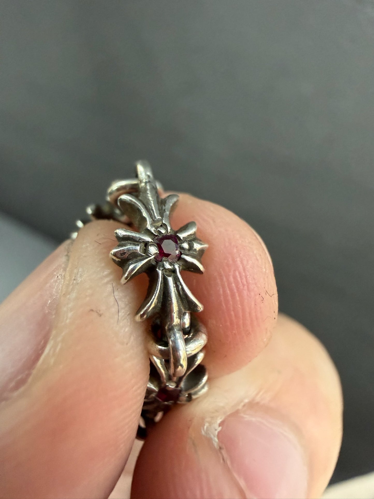 Chrome Hearts Tiny E Cross Ring with Rubies